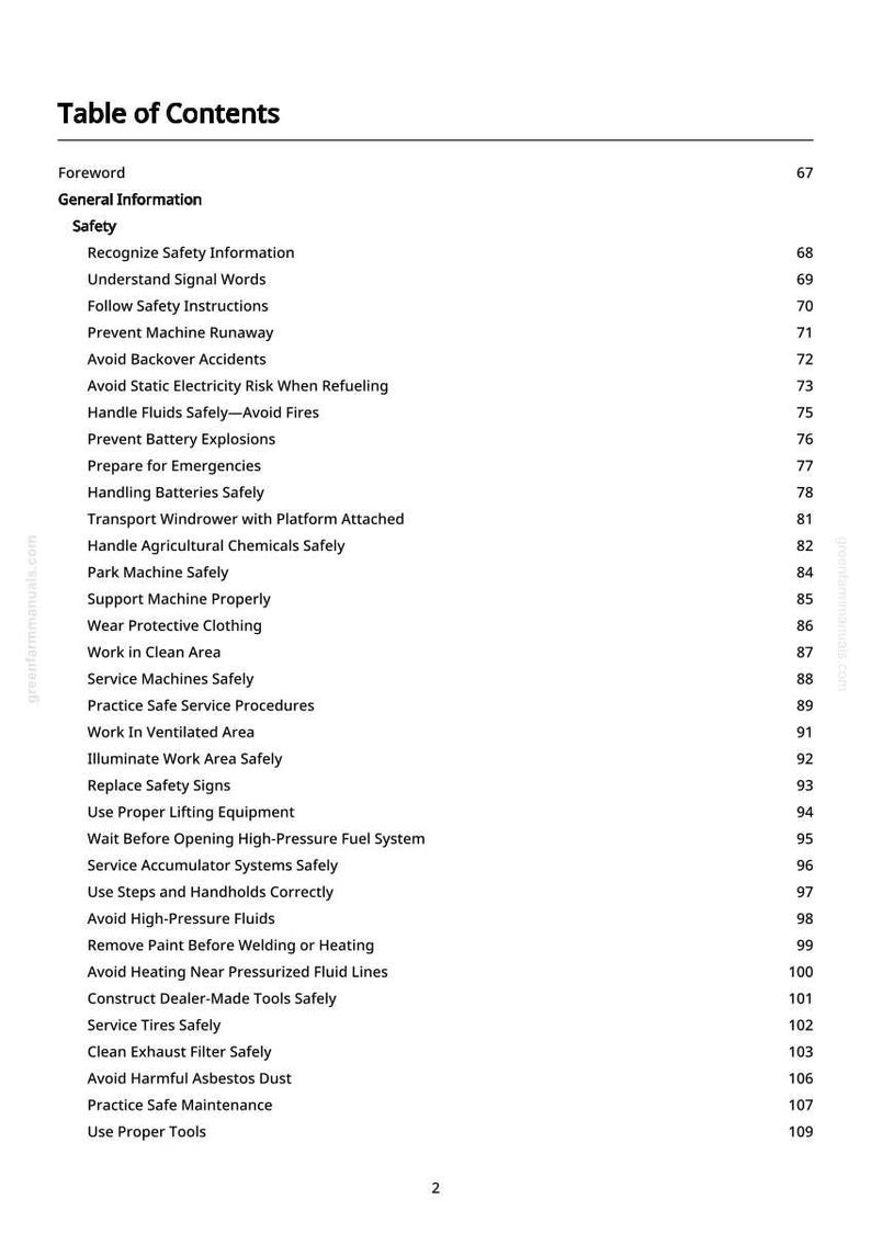 K&ouml;nnte beinhalten: Eine Seite aus einem Handbuch mit dem Titel "Inhaltsverzeichnis" mit einer Liste von Sicherheitsthemen. Zu den Themen geh&ouml;ren das Erkennen von Sicherheitsinformationen, das Vermeiden von Unf&auml;llen und der sichere Umgang mit Fl&uuml;ssigkeiten. Die Seitenzahlen sind rechts aufgef&uuml;hrt.