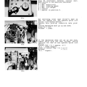 K&ouml;nnte beinhalten: Schwarz-wei&szlig; technische Zeichnung mit Text zur Beschreibung der elektronischen externen Steuerungstests. Das Bild zeigt Nahaufnahmen von Bedienfeldern, Verkabelungen und mechanischen Komponenten.
