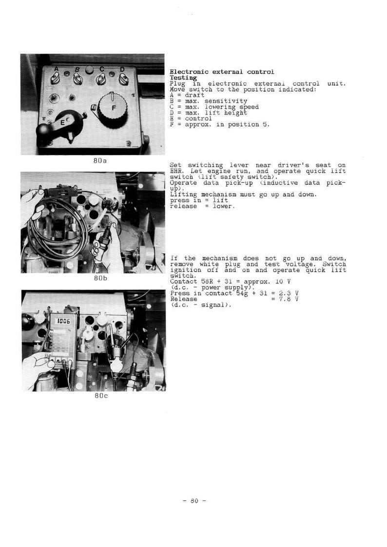 K&ouml;nnte beinhalten: Schwarz-wei&szlig; technische Zeichnung mit Text zur Beschreibung der elektronischen externen Steuerungstests. Das Bild zeigt Nahaufnahmen von Bedienfeldern, Verkabelungen und mechanischen Komponenten.