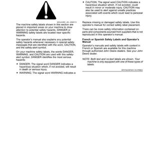Puede incluir: Un documento blanco titulado "Safety Labels Text" con texto negro y un s&iacute;mbolo de advertencia en blanco y negro. El documento explica el significado de las etiquetas de seguridad, incluyendo PELIGRO, ADVERTENCIA y PRECAUCI&Oacute;N.