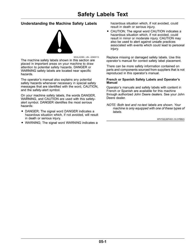 Puede incluir: Un documento blanco titulado "Safety Labels Text" con texto negro y un s&iacute;mbolo de advertencia en blanco y negro. El documento explica el significado de las etiquetas de seguridad, incluyendo PELIGRO, ADVERTENCIA y PRECAUCI&Oacute;N.