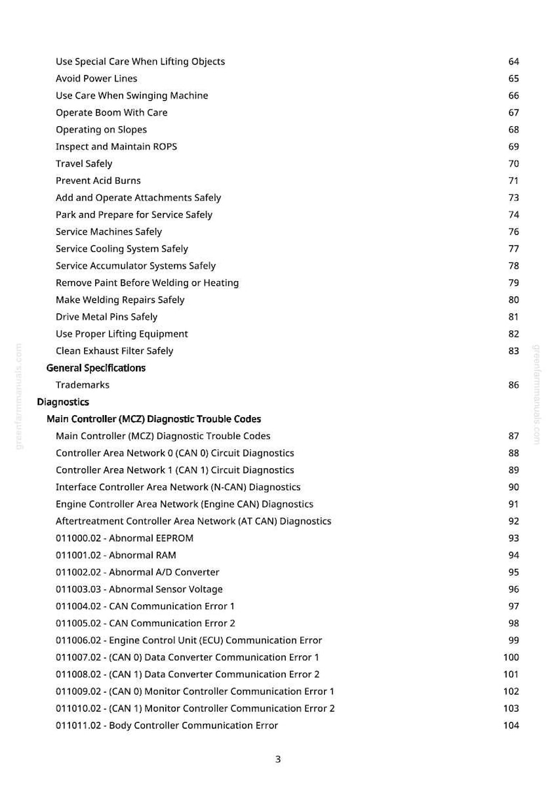 Pu&ograve; includere: Una pagina di manuale con un elenco di procedure di sicurezza e codici di errore diagnostici. Il testo include argomenti come "Usare particolare cura quando si sollevano oggetti" e "Codici di errore diagnostici del controller principale".