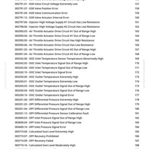 May include: A printed page detailing diagnostic trouble codes and descriptions, covering issues like EGR valve errors, air throttle actuator faults, and DPF problems. The page also includes a website address.