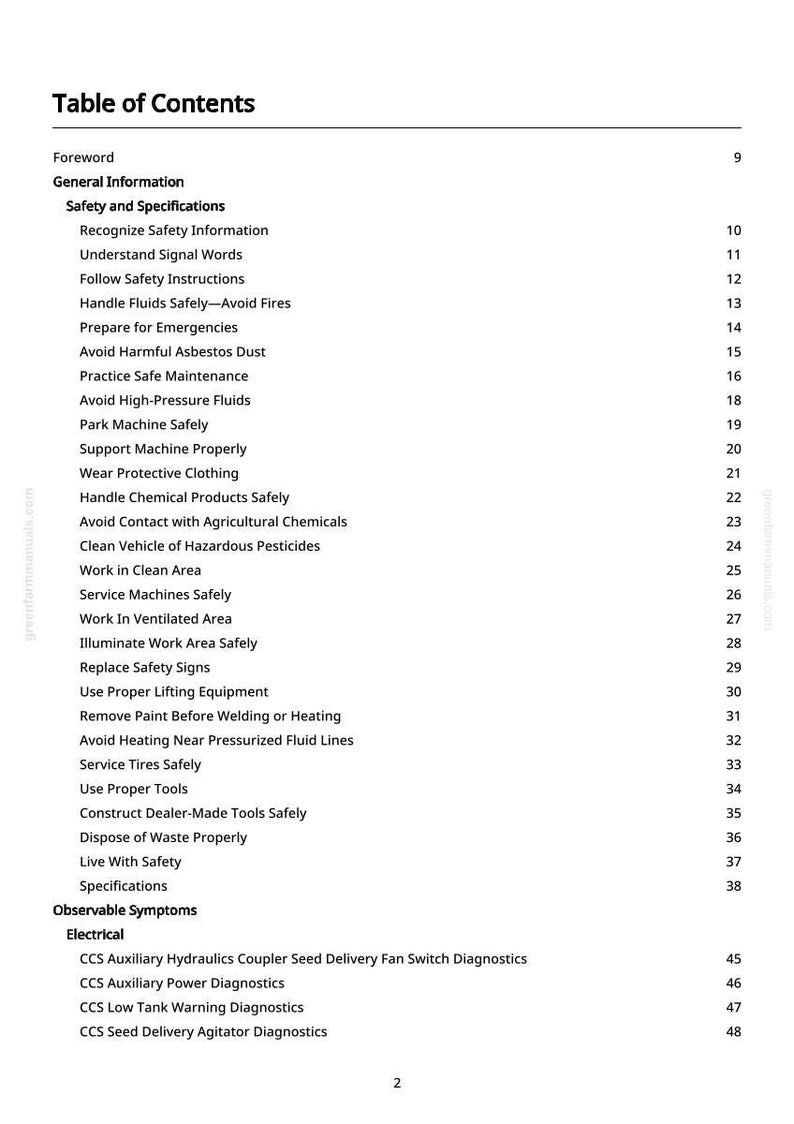K&ouml;nnte beinhalten: Eine wei&szlig;e Seite aus einem Handbuch mit dem Titel "Inhaltsverzeichnis". Es listet Sicherheits- und Spezifikationsthemen auf, wie z. B. den Umgang mit Fl&uuml;ssigkeiten, das Vermeiden von Asbest und die Verwendung geeigneter Werkzeuge. Seitenzahlen sind angegeben.