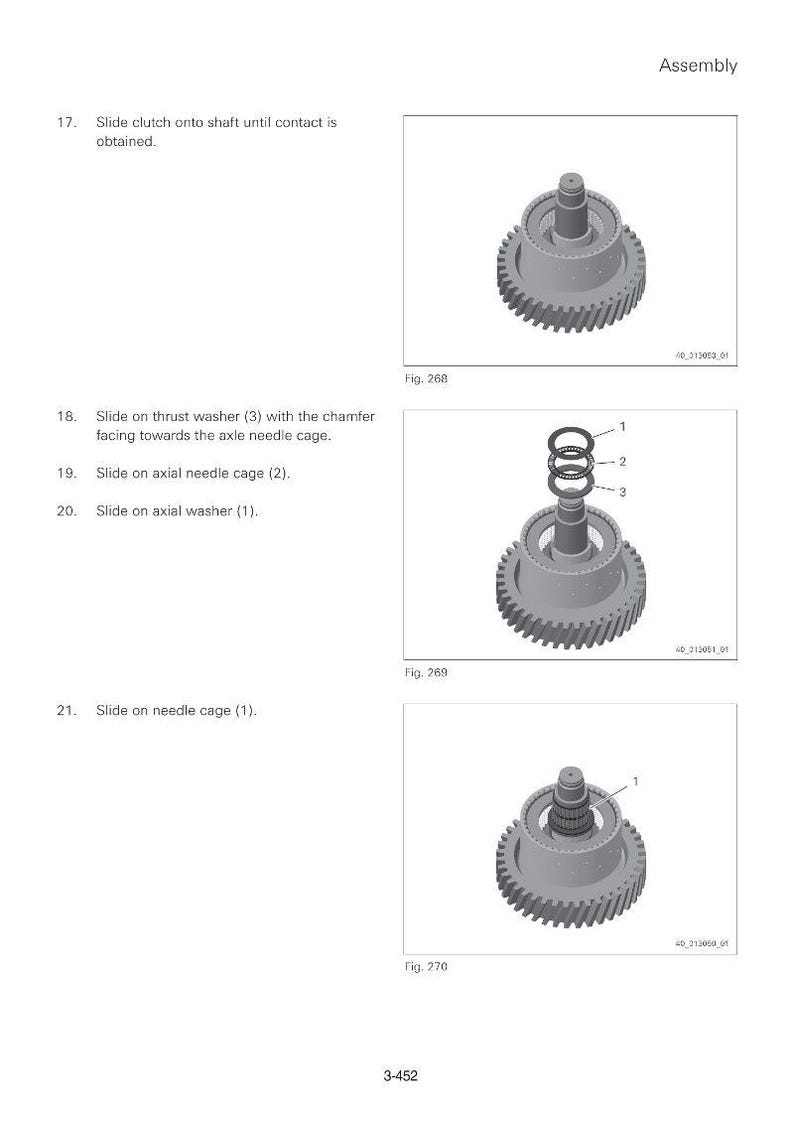 May include: Technical diagram showing the assembly of mechanical components. The images display various stages of assembly, including gears, washers, and needle cages. Text instructions accompany each step, detailing the process.