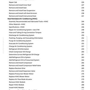 Puede incluir: Una p&aacute;gina de un manual con una lista de procedimientos de reparaci&oacute;n de autom&oacute;viles, incluido el mantenimiento del sistema de climatizaci&oacute;n. El texto est&aacute; en negro sobre un fondo blanco, con n&uacute;meros de p&aacute;gina y una direcci&oacute;n web.