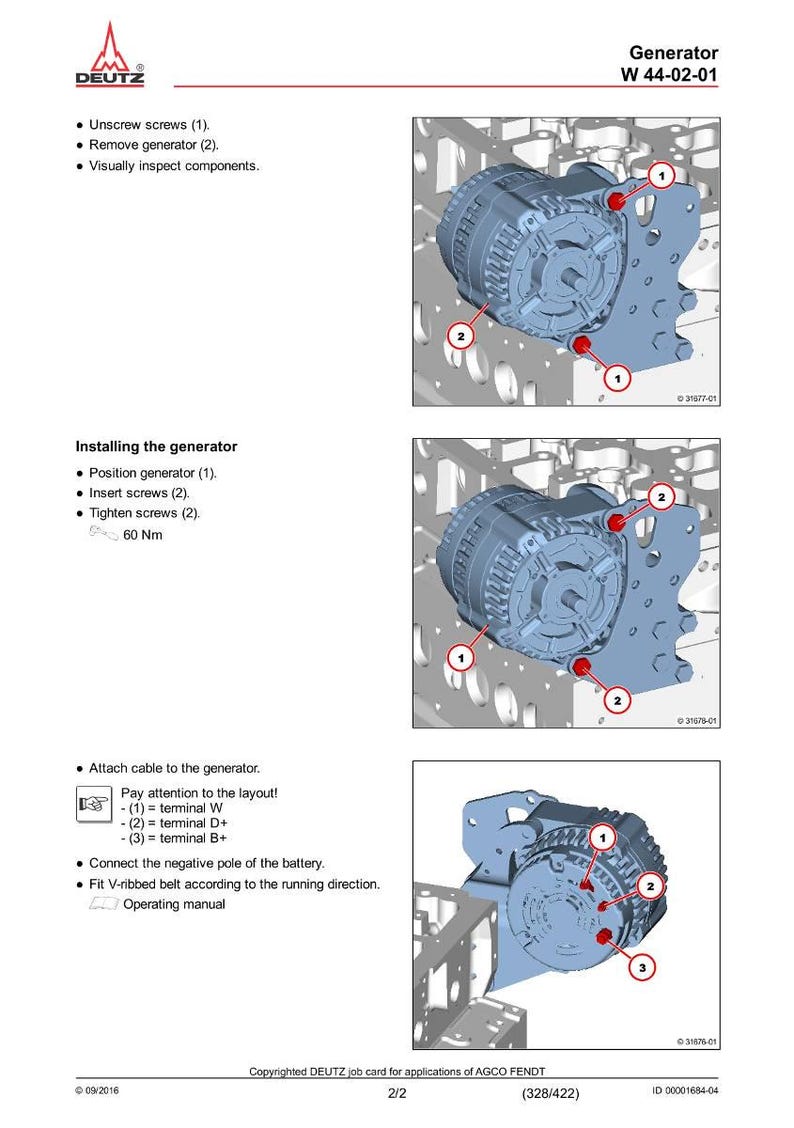Op de afbeelding: Illustratie van een generatorinstallatieproces, met genummerde stappen en close-upweergaven van de componenten. De afbeelding bevat tekstinstructies en labels voor elke stap, met de nadruk op de montage van de generator.