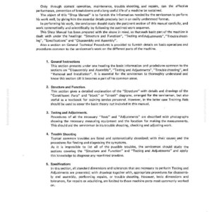 Puede incluir: P&aacute;gina de manual impresa con el t&iacute;tulo "FOREWORD". El texto describe el prop&oacute;sito del manual, cubriendo temas como estructura, funci&oacute;n, pruebas, ajustes y soluci&oacute;n de problemas para la reparaci&oacute;n y el mantenimiento de maquinaria.