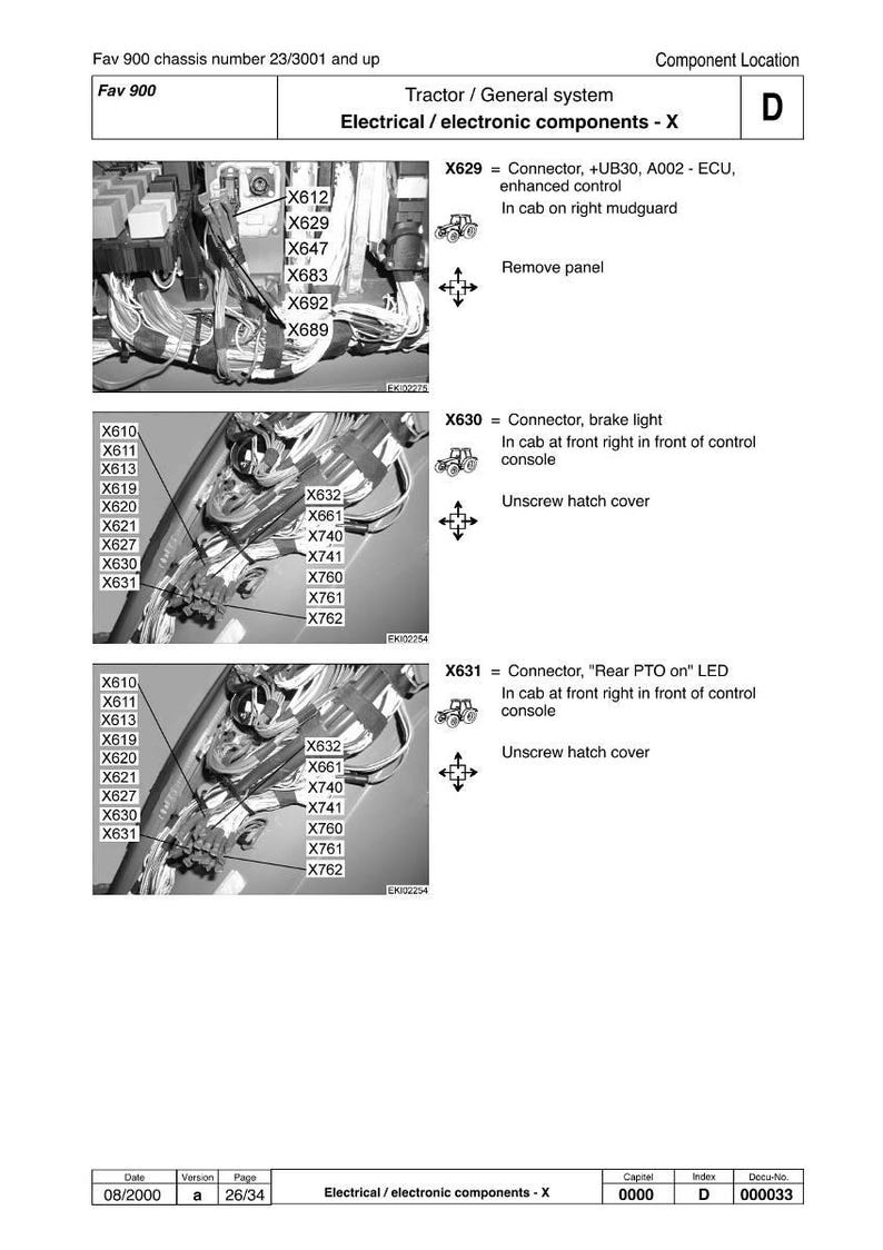 May include: Diagram showing electrical components for a tractor, including connectors and LEDs. The image details wiring schematics and component locations within the tractor's electrical system. Text labels identify each component.