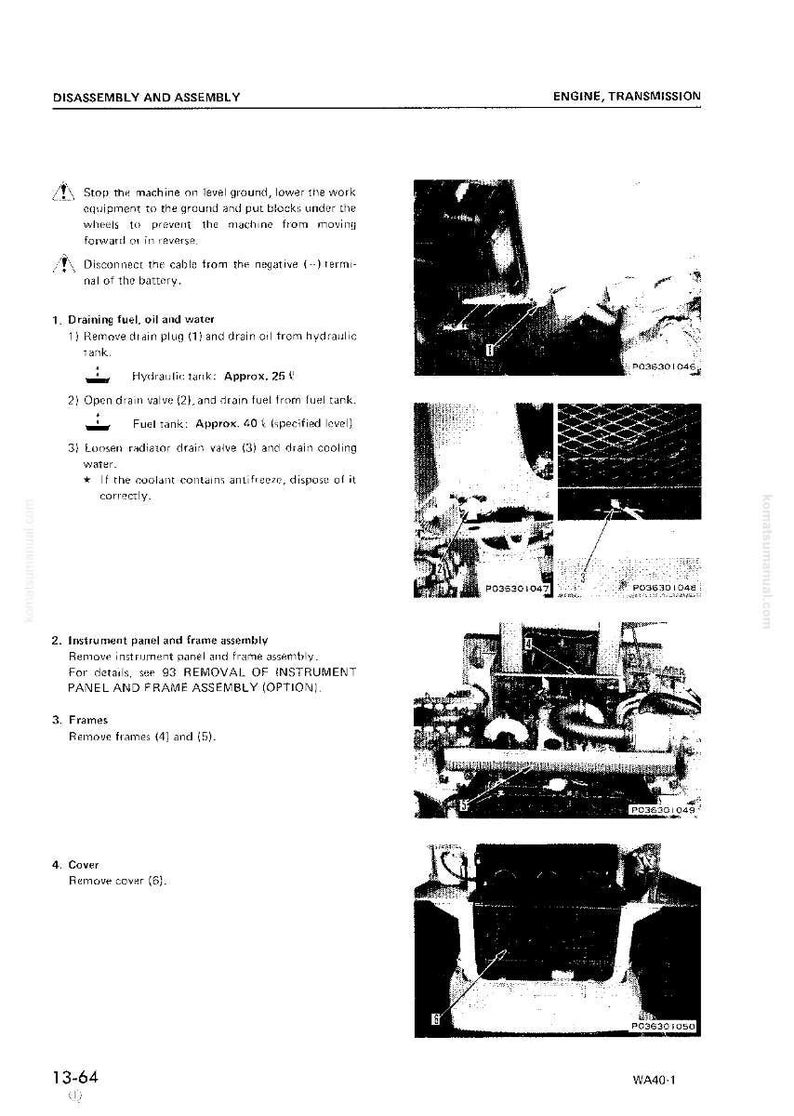 Puede incluir: P&aacute;gina de manual t&eacute;cnico con diagramas e instrucciones para el desmontaje y montaje del motor. Incluye pasos para drenar fluidos, retirar componentes y precauciones de seguridad. Presenta ilustraciones detalladas y n&uacute;meros de pieza.