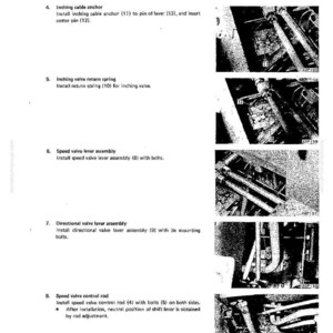 Puede incluir: P&aacute;gina de un manual con instrucciones de desmontaje y montaje de una v&aacute;lvula de control de transmisi&oacute;n. El texto describe la instalaci&oacute;n de piezas, con diagramas en blanco y negro.