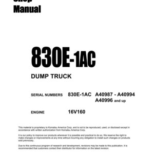 Komatsu 830E-1AC Dumper 16V160 Servicemanual Reparation Verkstad PDF Ladda ner bild 3