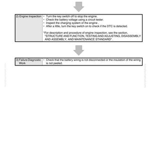 May include: Diagram detailing analog input related failures, including initial diagnosis, engine inspection, and failure diagnostics. The text includes instructions to check fault indications, battery voltage, and the charging system. The image is a page from a manual.