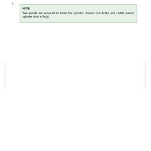 May include: A page from a manual detailing the process of bleeding a hydraulic clutch slave cylinder. The text includes instructions and a note about requiring two people for the procedure. The website greenfammanuals.com is visible.