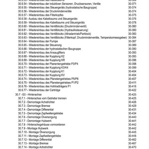 Pu&ograve; includere: Un dettagliato sommario in tedesco, che elenca vari componenti meccanici e procedure con i relativi numeri di pagina. Il documento tratta argomenti come l'assemblaggio, lo smontaggio e la manutenzione di parti di veicoli.