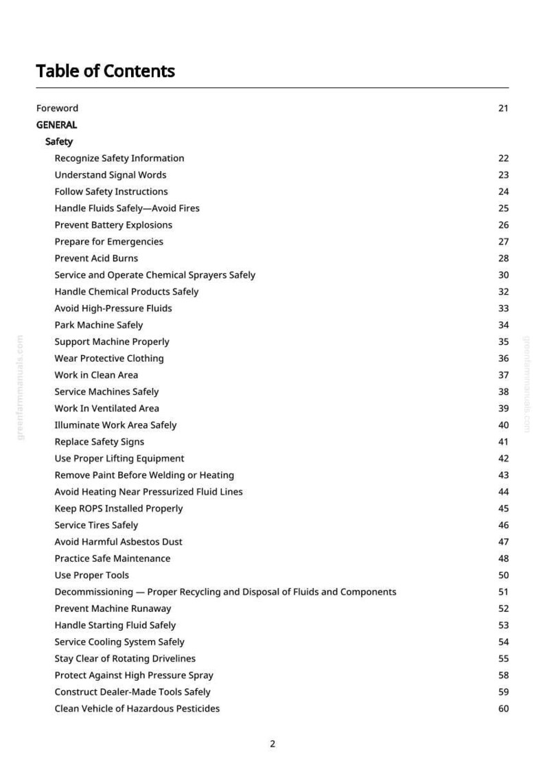 Puede incluir: Una p&aacute;gina blanca titulada "Tabla de Contenidos" de un manual. La p&aacute;gina enumera temas de seguridad como "Prevenir explosiones de bater&iacute;a" y "Evitar el polvo de amianto da&ntilde;ino".
