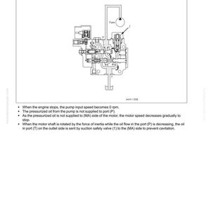 Puede incluir: Diagrama de un motor remoto de refrigeraci&oacute;n del freno central, etiquetado como "10 Estructura y funci&oacute;n". El diagrama muestra los componentes internos del motor, incluyendo una bomba, puertos y v&aacute;lvulas. El texto explica la funci&oacute;n del motor cuando est&aacute; parado.