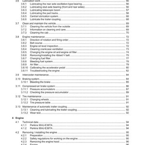 K&ouml;nnte beinhalten: Ein detailliertes Inhaltsverzeichnis aus einem Handbuch mit Abschnitten zu Motorwartung, Reifenwartung und Bremssystemen. Das Dokument enth&auml;lt &Uuml;berschriften und Seitenzahlen, mit dem Weidemann-Logo oben.
