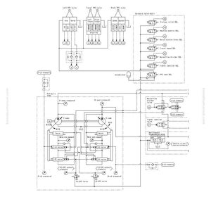 May include: A detailed system chart for hydraulic and mechanical systems, with text reading "SYSTEM CHART FOR HYDRAULIC AND MECHANICAL SYSTEMS". The diagram includes various components and labels, such as valves and pressure indicators, in a technical illustration.