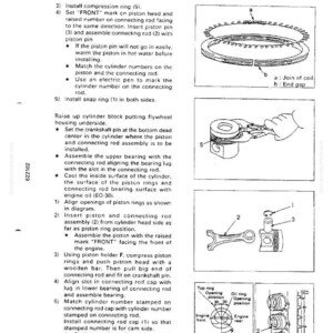 K&ouml;nnte beinhalten: Diagramm mit Anweisungen zur Demontage und Montage des Motors. Enth&auml;lt Abbildungen von Kolbenringen, Pleuelstangen und Zylinderkomponenten. Textanweisungen sind ebenfalls enthalten.