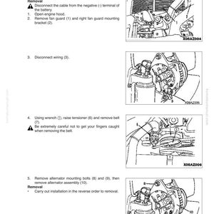 Pode incluir: Diagrama de instru&ccedil;&otilde;es de remo&ccedil;&atilde;o e montagem do alternador. A imagem inclui ilustra&ccedil;&otilde;es detalhadas com etapas numeradas e etiquetas para cada pe&ccedil;a, como a prote&ccedil;&atilde;o da ventoinha, a fia&ccedil;&atilde;o e os parafusos de montagem. As instru&ccedil;&otilde;es de texto tamb&eacute;m est&atilde;o inclu&iacute;das.
