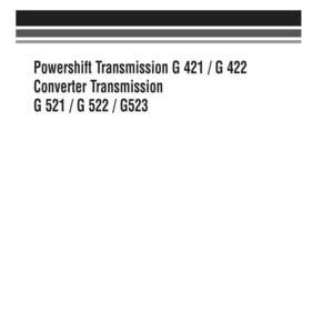 May include: A white page with the text "SERVICE MANUAL" in bold black letters. Below, the text lists "Powershift Transmission G 421 / G 422" and "Converter Transmission G 521 / G 522 / G523". The Komatsu logo is at the bottom.