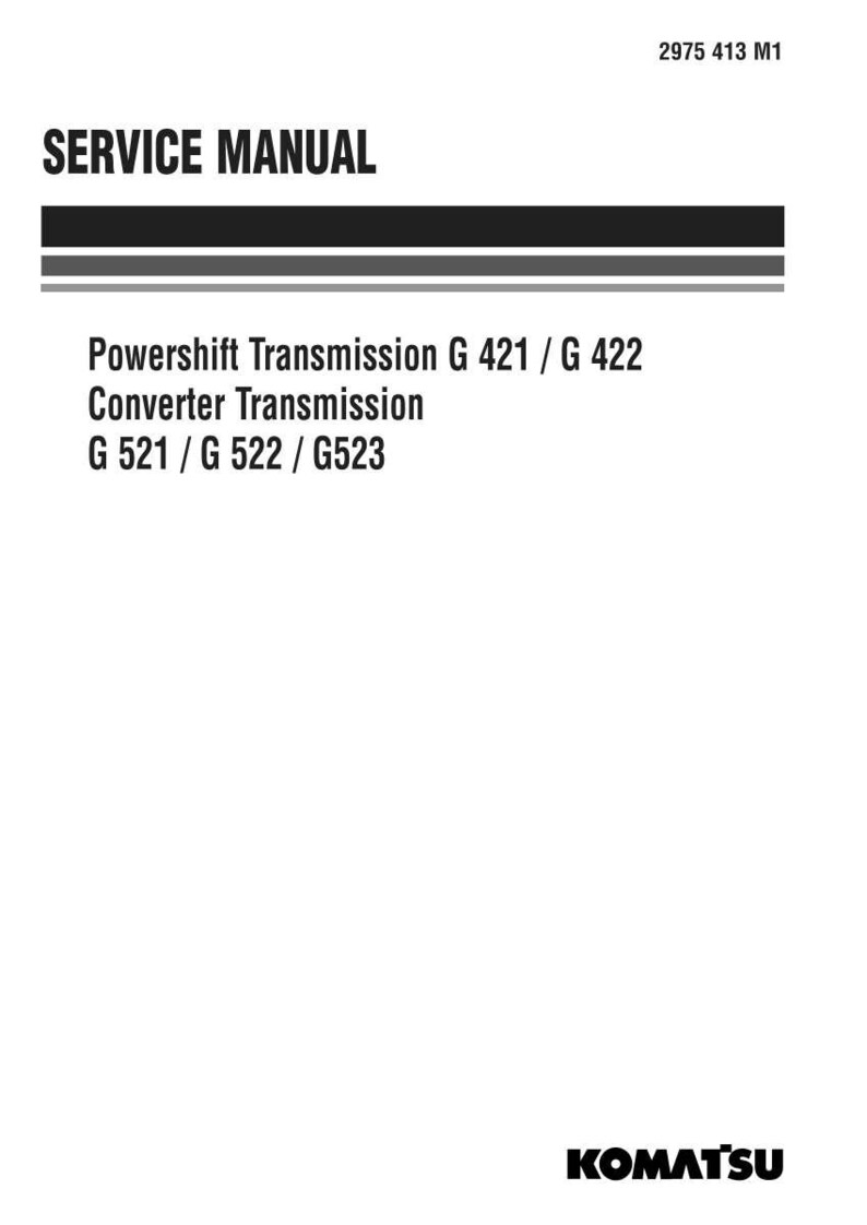 May include: A white page with the text "SERVICE MANUAL" in bold black letters. Below, the text lists "Powershift Transmission G 421 / G 422" and "Converter Transmission G 521 / G 522 / G523". The Komatsu logo is at the bottom.