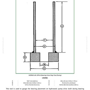 K&ouml;nnte beinhalten: Diagramm eines DFN-6 Lagerkonus-Stoppwerkzeugs (Pumpe). Das Werkzeug ist aus Stahl und dient zur Messung der Lagerposition. Abmessungen in mm und Zoll, einschlie&szlig;lich einer H&ouml;he von 169,7 mm.