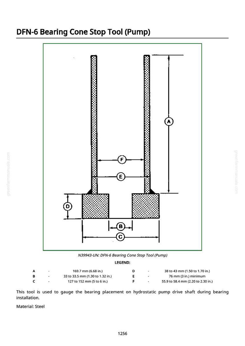 K&ouml;nnte beinhalten: Diagramm eines DFN-6 Lagerkonus-Stoppwerkzeugs (Pumpe). Das Werkzeug ist aus Stahl und dient zur Messung der Lagerposition. Abmessungen in mm und Zoll, einschlie&szlig;lich einer H&ouml;he von 169,7 mm.