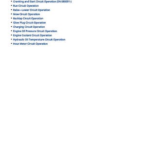 May include: A white page with the heading "Summary of References" and a list of technical terms. The list includes "Cranking and Start Circuit Operation" and "Hour Meter Circuit Operation."