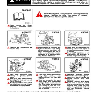 May include: A safety manual with the title "MAINTENANCE SAFETY" and warning symbols. The manual includes diagrams and instructions for safe operation and maintenance of machinery, including warnings about potential hazards and safety precautions.