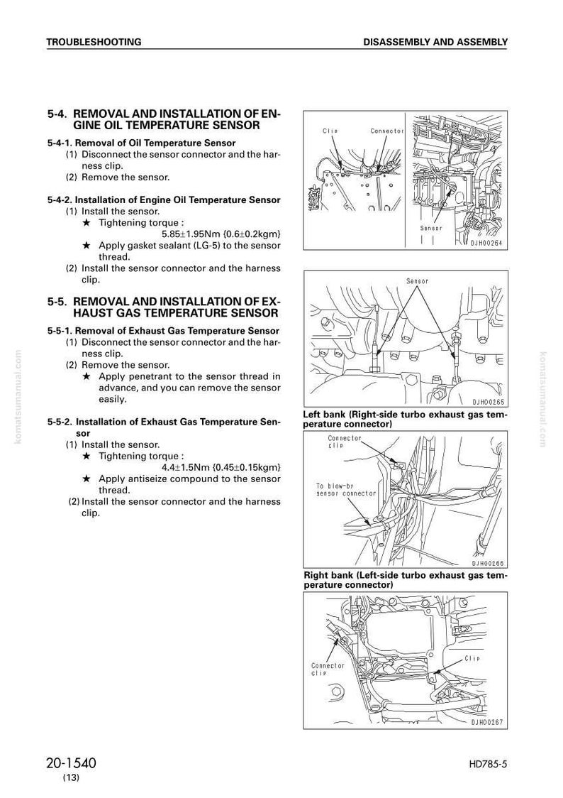 Peut inclure: Sch&eacute;mas techniques d'un manuel expliquant le d&eacute;montage et l'installation des capteurs de temp&eacute;rature d'huile moteur et de gaz d'&eacute;chappement. Inclut des sch&eacute;mas avec connecteurs, clips et emplacements des capteurs, avec couples de serrage.