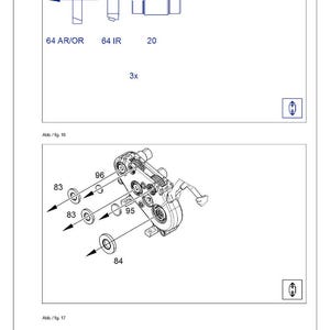Op de afbeelding: Technische tekening van mechanische componenten, met labels zoals 64 AR/OR, 64 IR en 20. De tekening bevat een gedetailleerd aanzicht van een assemblage met genummerde onderdelen 83, 84, 95 en 96. Het Walterscheid-logo is zichtbaar.