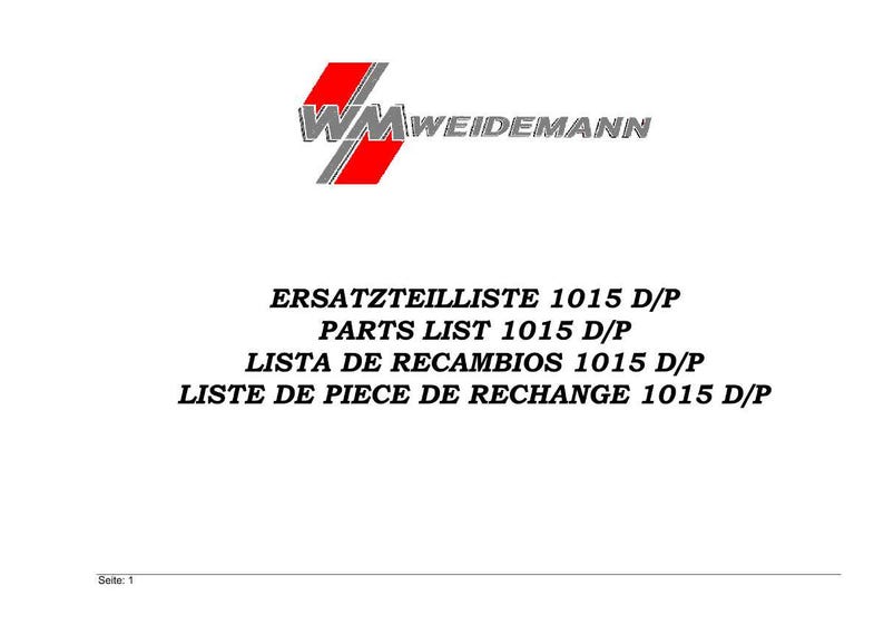 May include: A white background with the logo "WM WEIDEMANN" in gray and red. Below the logo are the words "ERSATZTEILLISTE 1015 D/P", "PARTS LIST 1015 D/P", "LISTA DE RECAMBIOS 1015 D/P", and "LISTE DE PIECE DE RECHANGE 1015 D/P".