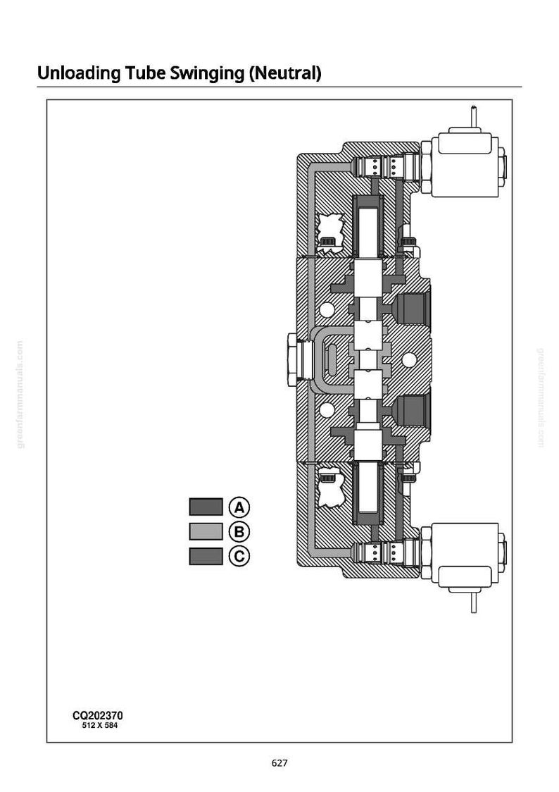 Puede incluir: Diagrama t&eacute;cnico de un tubo de descarga en posici&oacute;n neutra, con etiquetas y secciones transversales. La imagen incluye el texto "Unloading Tube Swinging (Neutral)" y un c&oacute;digo de producto.