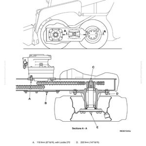 May include: Technical diagram of a power train system, featuring detailed mechanical drawings with labels and measurements. The diagram includes cross-sectional views, annotations, and torque specifications in foot-pounds and Newton-meters. Text includes "STRUCTURE, FUNCTION AND MAINTENANCE STANDARD" and "POWER TRAIN".