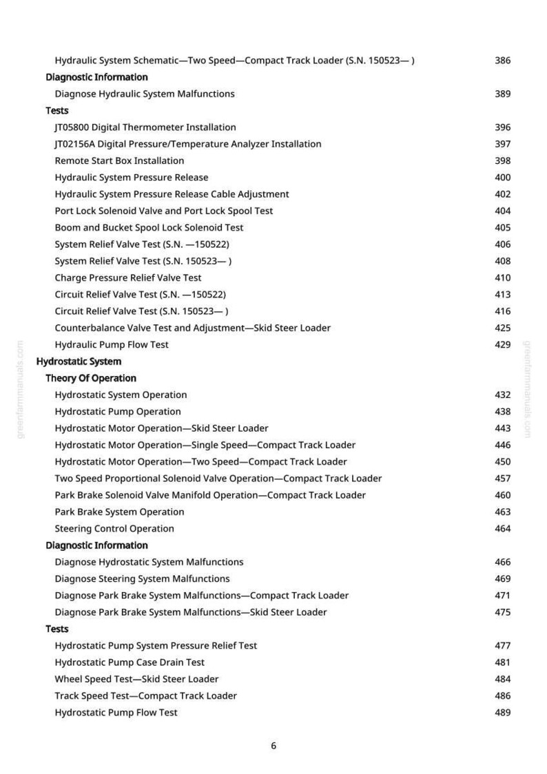 May include: A page from a manual with a list of tests and diagnostic information for a hydraulic system, including tests for pressure release, relief valves, and pump operation. The text is in black on a white background.