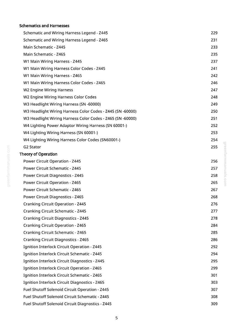 May include: A manual page detailing schematics and harnesses, with sections on wiring diagrams and colour codes. Terms such as "Power Circuit" and "Ignition Interlock Circuit" are present. The page number is visible.