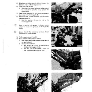 May include: A page from a manual titled "Disassembly and Assembly" for work equipment. The page includes text instructions and diagrams of machinery components, with close-up images of hydraulic systems and mechanical parts.