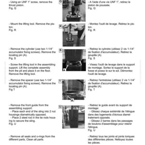 May include: A Komatsu JPB7500V Disassembly manual page with text and diagrams. The page includes instructions for removing parts, such as the thrust piston, cylinder, and front guide. The diagrams show the steps involved in the disassembly process.