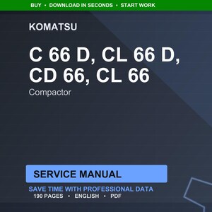 Pode incluir: Manual de servi&ccedil;o digital para compactadores Komatsu, incluindo os modelos C 66 D, CL 66 D, CD 66 e CL 66. O manual tem 190 p&aacute;ginas e est&aacute; dispon&iacute;vel em ingl&ecirc;s.