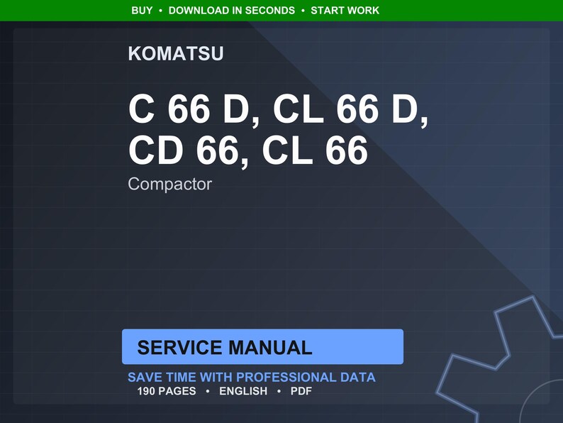 Pode incluir: Manual de servi&ccedil;o digital para compactadores Komatsu, incluindo os modelos C 66 D, CL 66 D, CD 66 e CL 66. O manual tem 190 p&aacute;ginas e est&aacute; dispon&iacute;vel em ingl&ecirc;s.