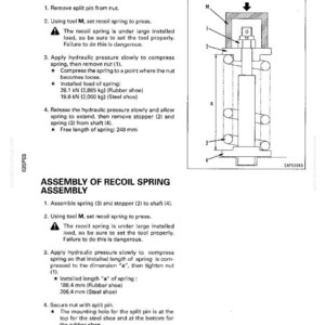 Pu&ograve; includere: Diagramma delle istruzioni di montaggio e smontaggio della molla di rinculo. Il diagramma include un'illustrazione dettagliata dei componenti della molla, con misure in millimetri e kilonewton. Sono incluse anche istruzioni testuali.