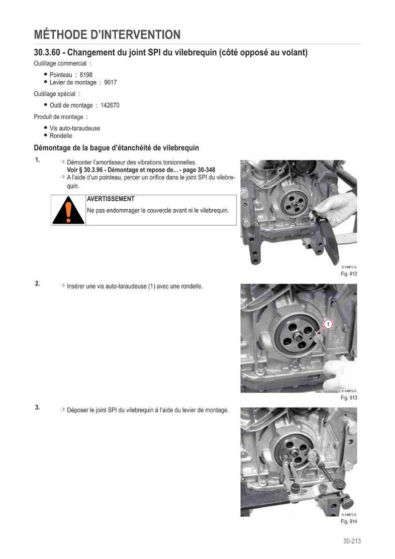 Op de afbeelding: Een pagina uit een autoreparatiehandleiding met details over het vervangen van een krukasoliekeerring. De pagina bevat diagrammen, gereedschap en instructies voor de procedure.
