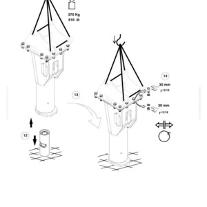 May include: Technical diagram of a mechanical component with a lifting mechanism. The diagram includes measurements of 30 mm (1 3/16 inches) and a weight capacity of 370 kg (816 lbs).