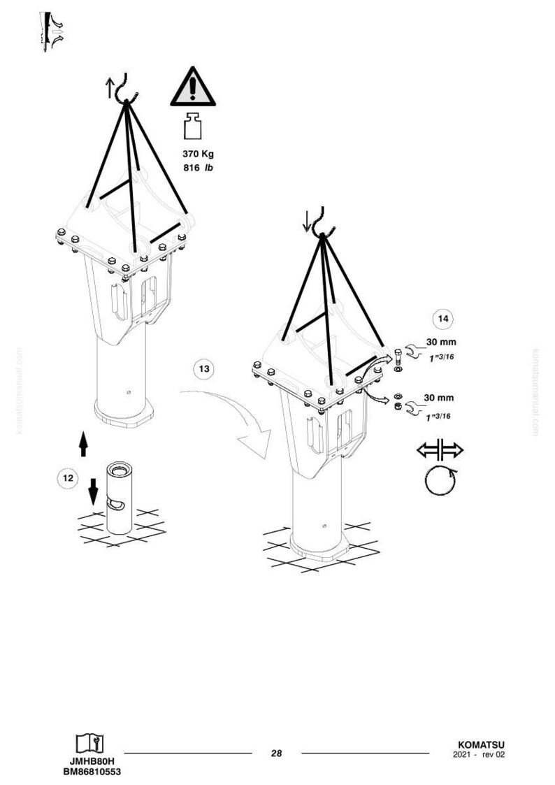 May include: Technical diagram of a mechanical component with a lifting mechanism. The diagram includes measurements of 30 mm (1 3/16 inches) and a weight capacity of 370 kg (816 lbs).