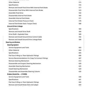 May include: A page from a manual with a table of contents for automotive repair. The text includes sections on brakes, steering, and hydraulic systems, with page numbers listed on the right.
