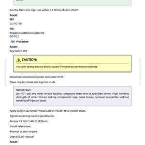 Op de afbeelding: Een pagina uit een handleiding met instructies voor elektronische injectoren. De zwarte tekst op een witte achtergrond bevat veiligheidswaarschuwingen en onderhoudsprocedures. Afmetingen in Nm.