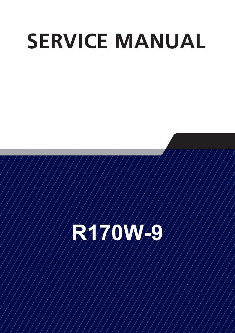 Pu&ograve; includere: Un manuale di servizio con la scritta "SERVICE MANUAL" in grassetto, lettere nere in alto. La sezione inferiore presenta il testo "R170W-9" in bianco, con sfondo blu scuro e linee diagonali bianche.