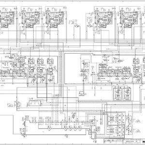 Peut inclure: Un sch&eacute;ma technique d&eacute;taill&eacute; en noir et blanc, pr&eacute;sentant des sch&eacute;mas complexes de composants &eacute;lectriques et de c&acirc;blage. Le diagramme comprend divers symboles, bo&icirc;tes et lignes, probablement pour la documentation technique.